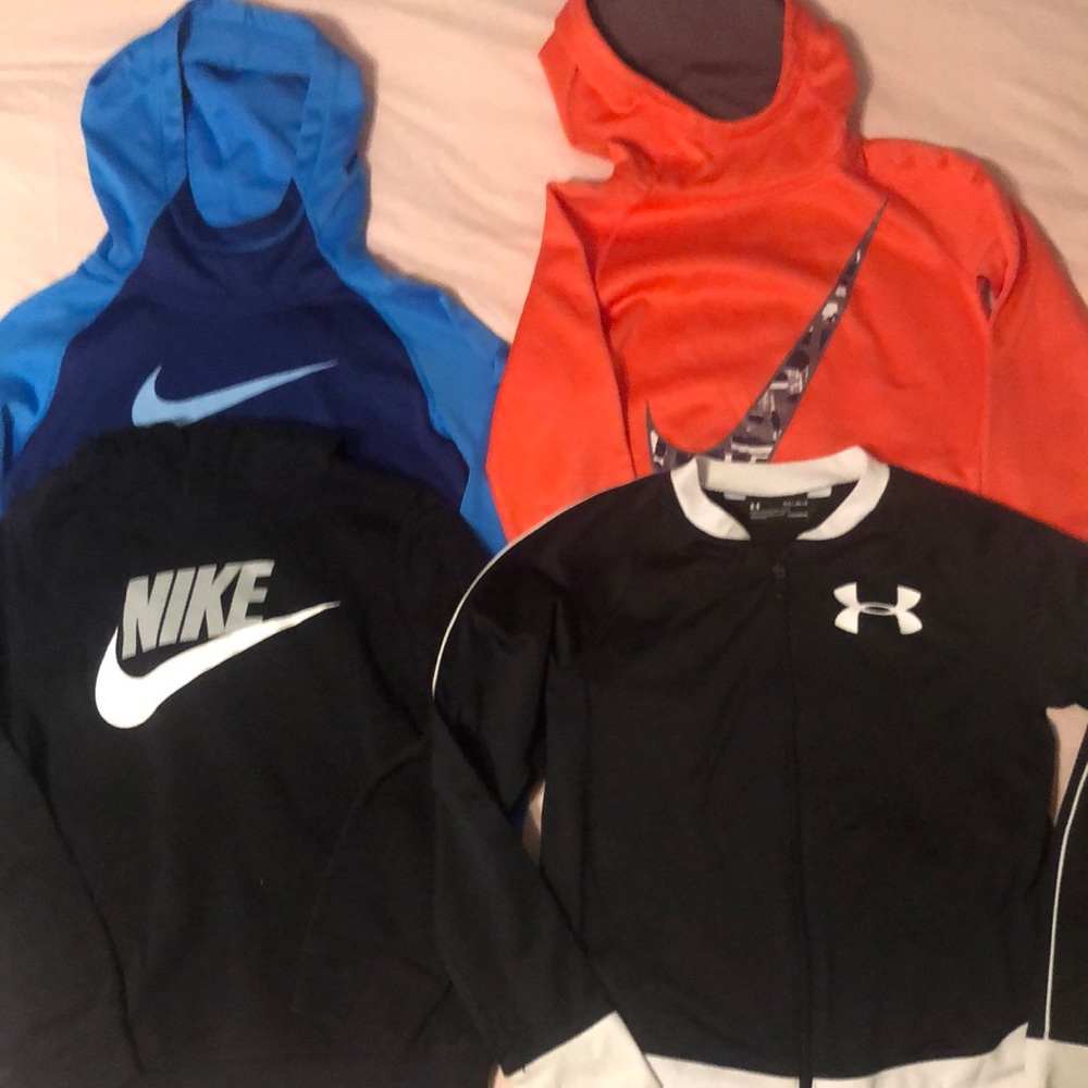 Lot Of 4 Girls Size Med. Hoodies/Jacket Nike& Under Armour